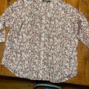 NWT Lauren Ralph Lauren Blouse Size 3X Green Label Floral Silk Blend Shirt